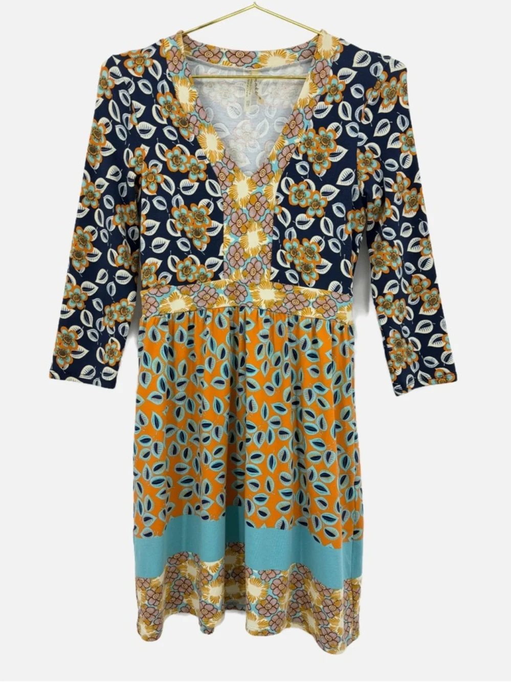 Anthropologie Pinkerton Boho Floral Patchwork Dress V-Neck 3/4 Sleeve XS - Picture 2 of 14